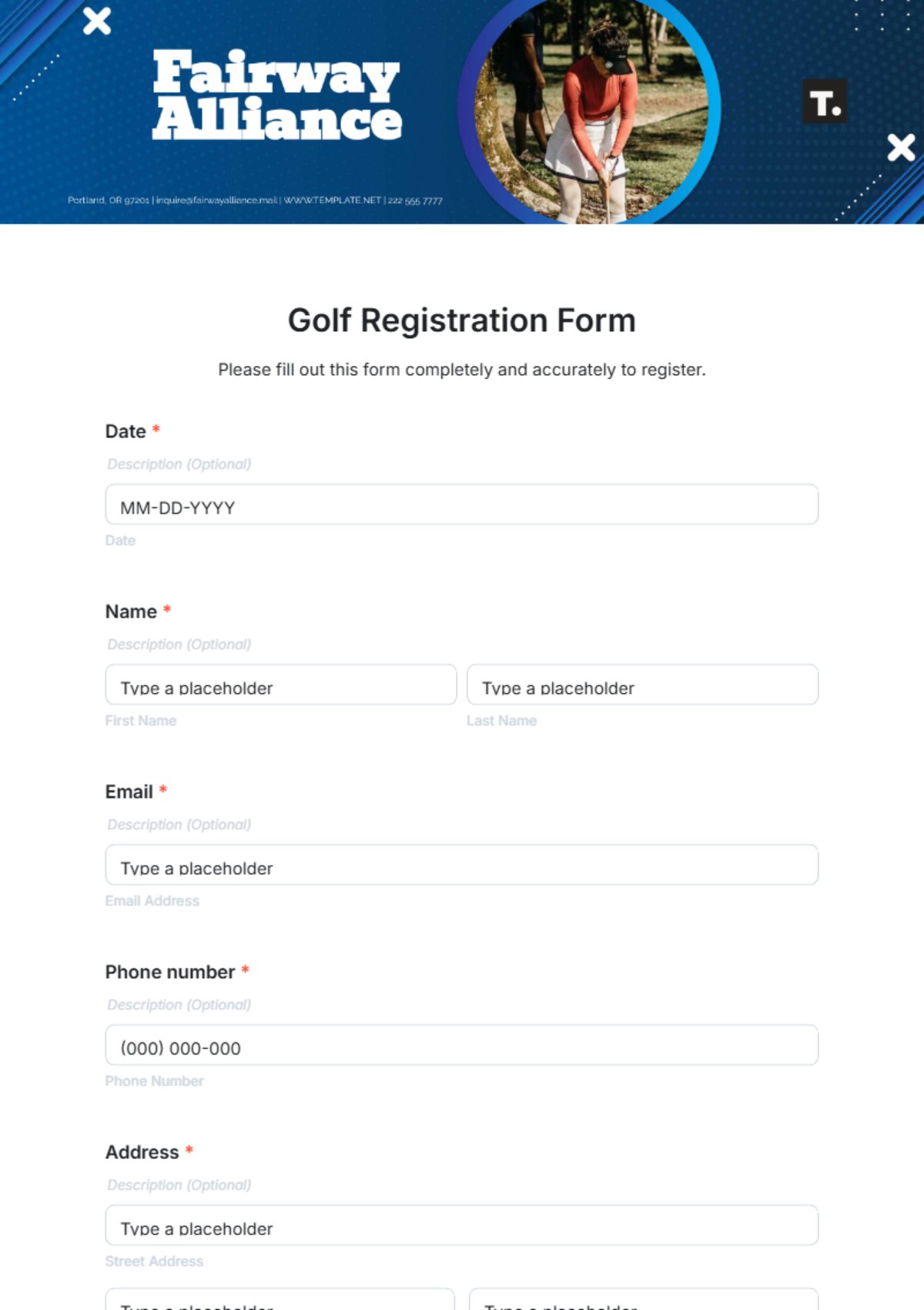 Golf Registration Form Template - Edit Online & Download