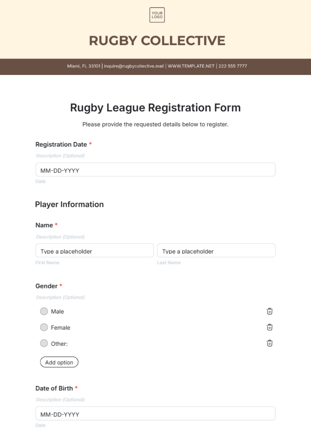 Rugby League Registration Form Template - Edit Online & Download