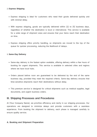 Free Shipping Company Guide Template to Edit Online