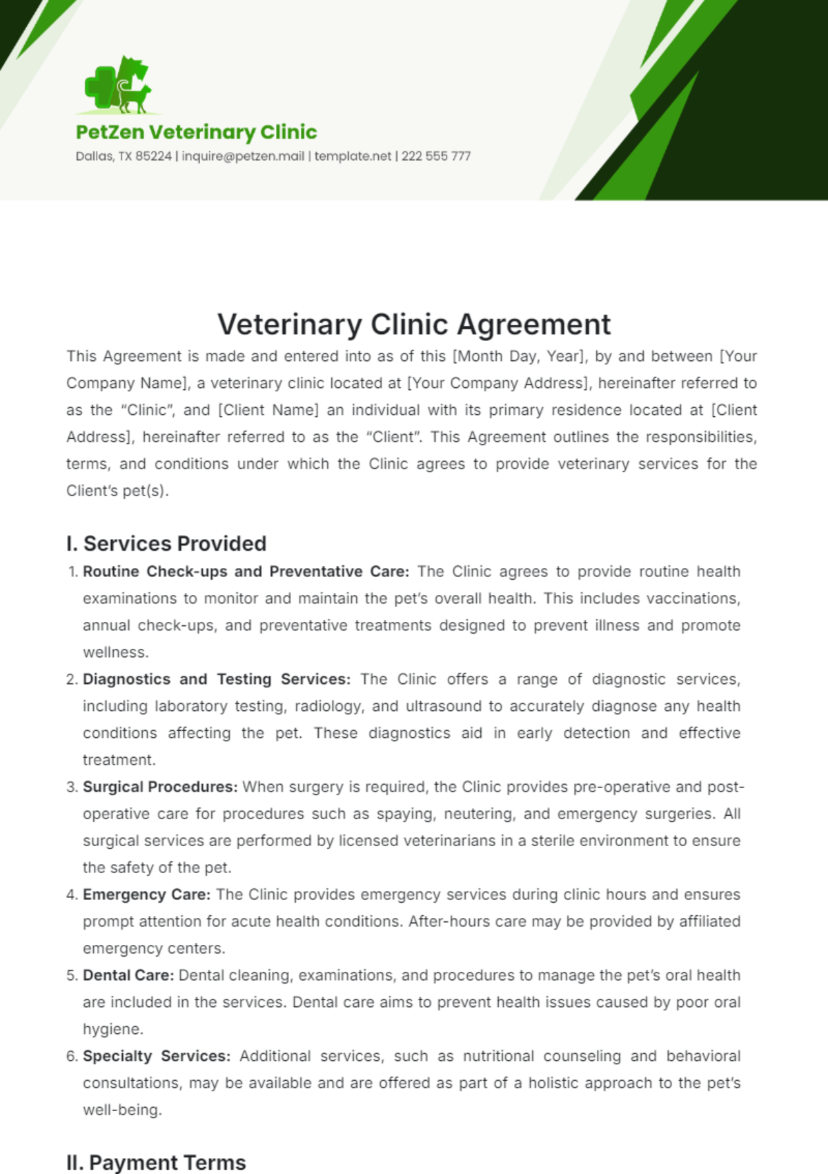 Veterinary Clinic Agreement Template - Edit Online & Download