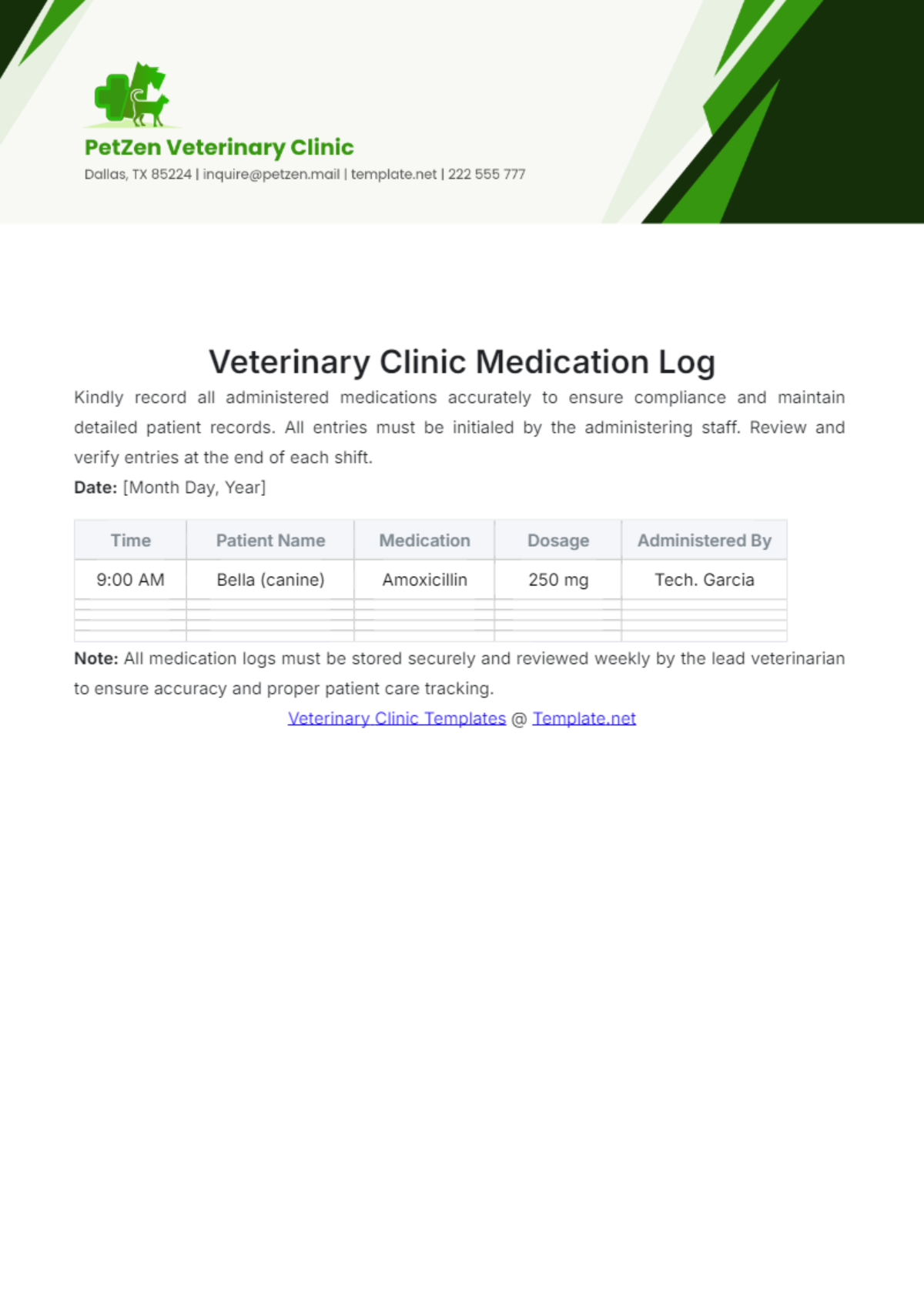 Veterinary Clinic Medication Log Template - Edit Online & Download