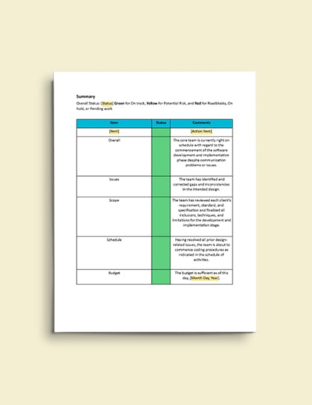 Software Development Status Report Template