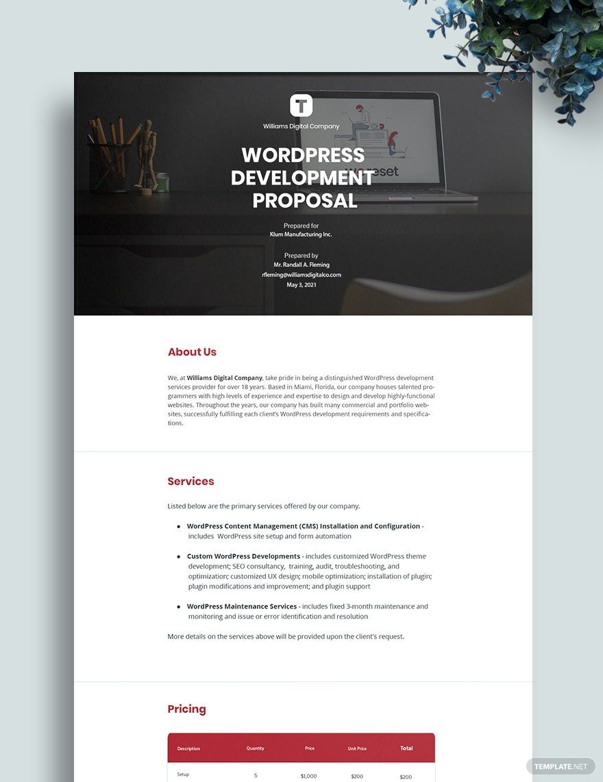 Free WordPress Development Proposal Template