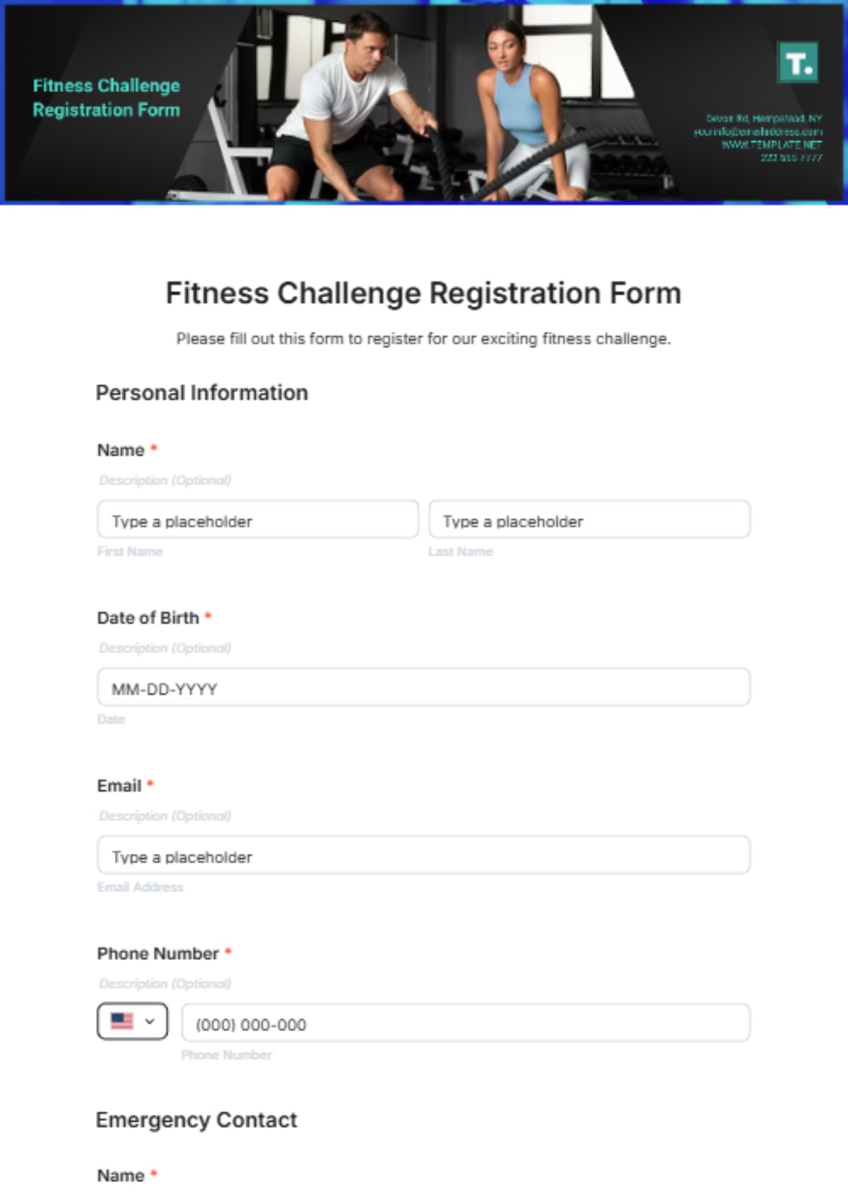 Fitness Challenge Registration Form Template - Edit Online & Download