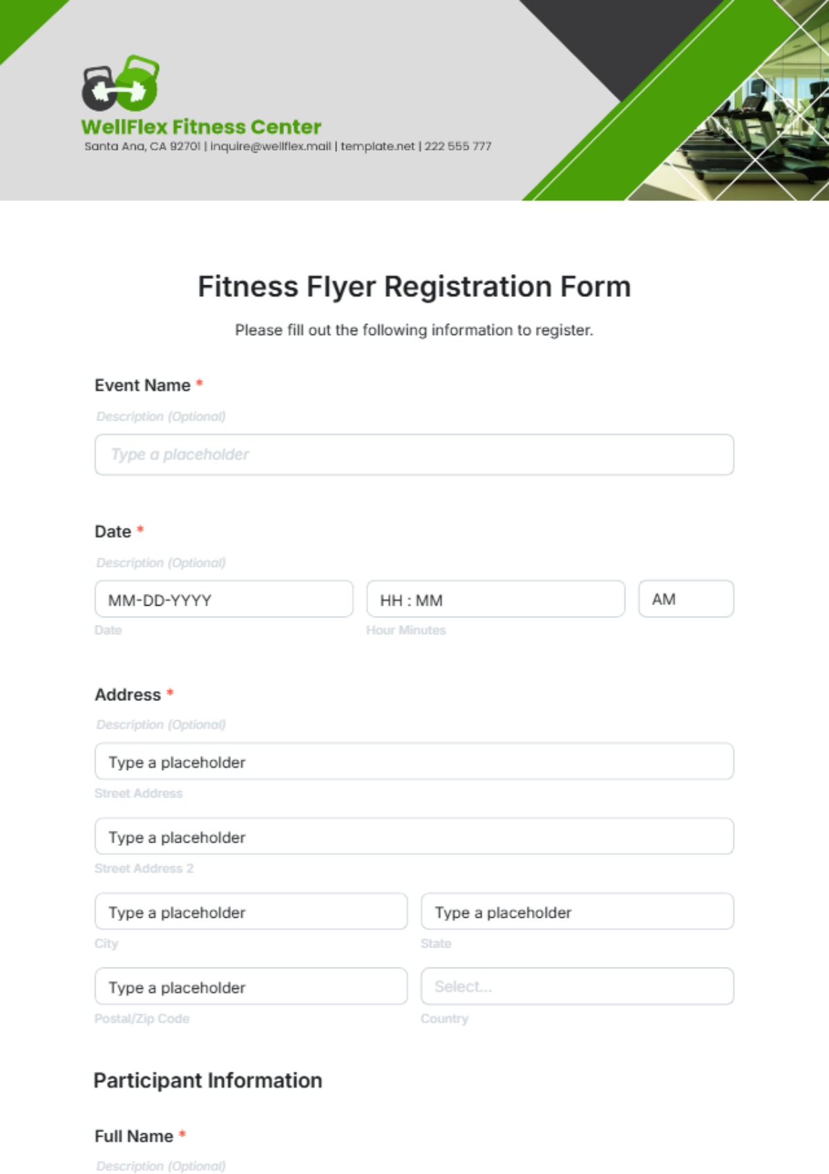 Fitness Flyer Registration Form Template - Edit Online & Download