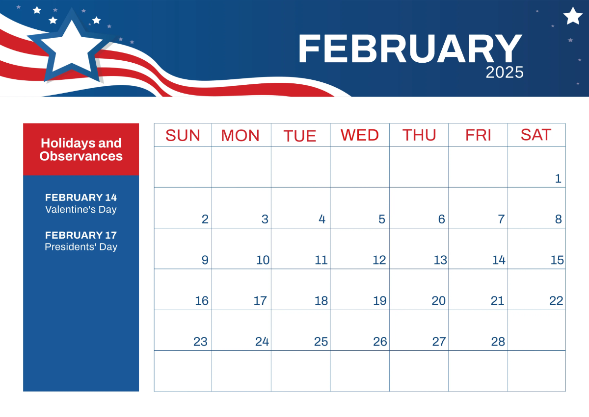 Free 2025 US Calendar with Holidays Template to Edit Online