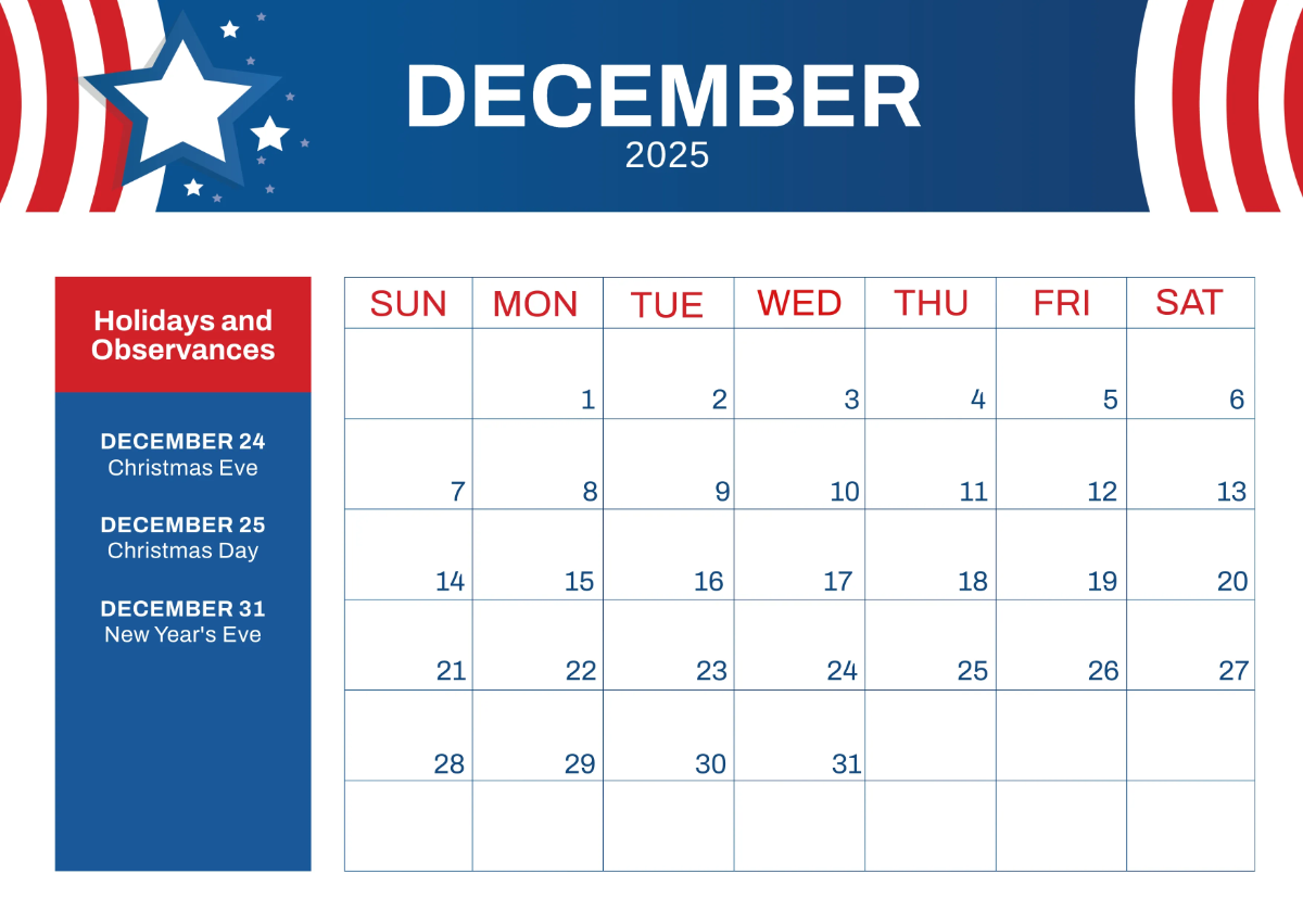 Free 2025 US Calendar with Holidays Template to Edit Online