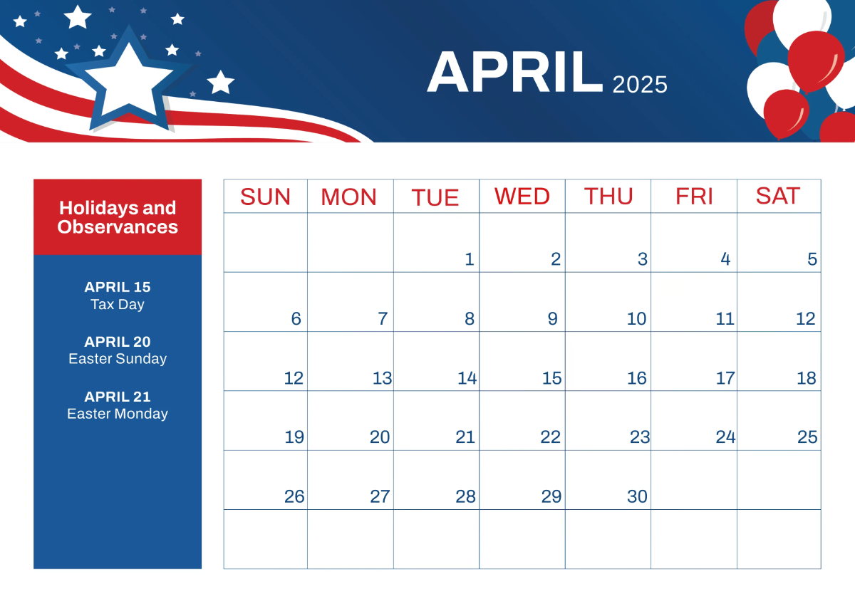 Free 2025 US Calendar with Holidays Template to Edit Online