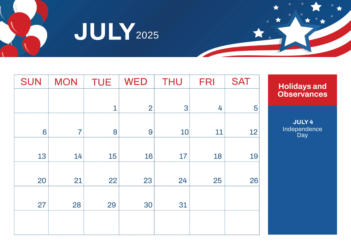 Free 2025 US Calendar with Holidays Template to Edit Online