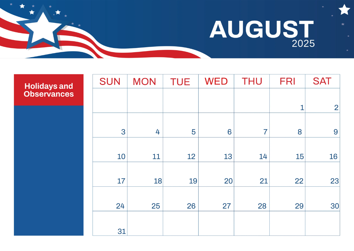 Free 2025 US Calendar with Holidays Template to Edit Online