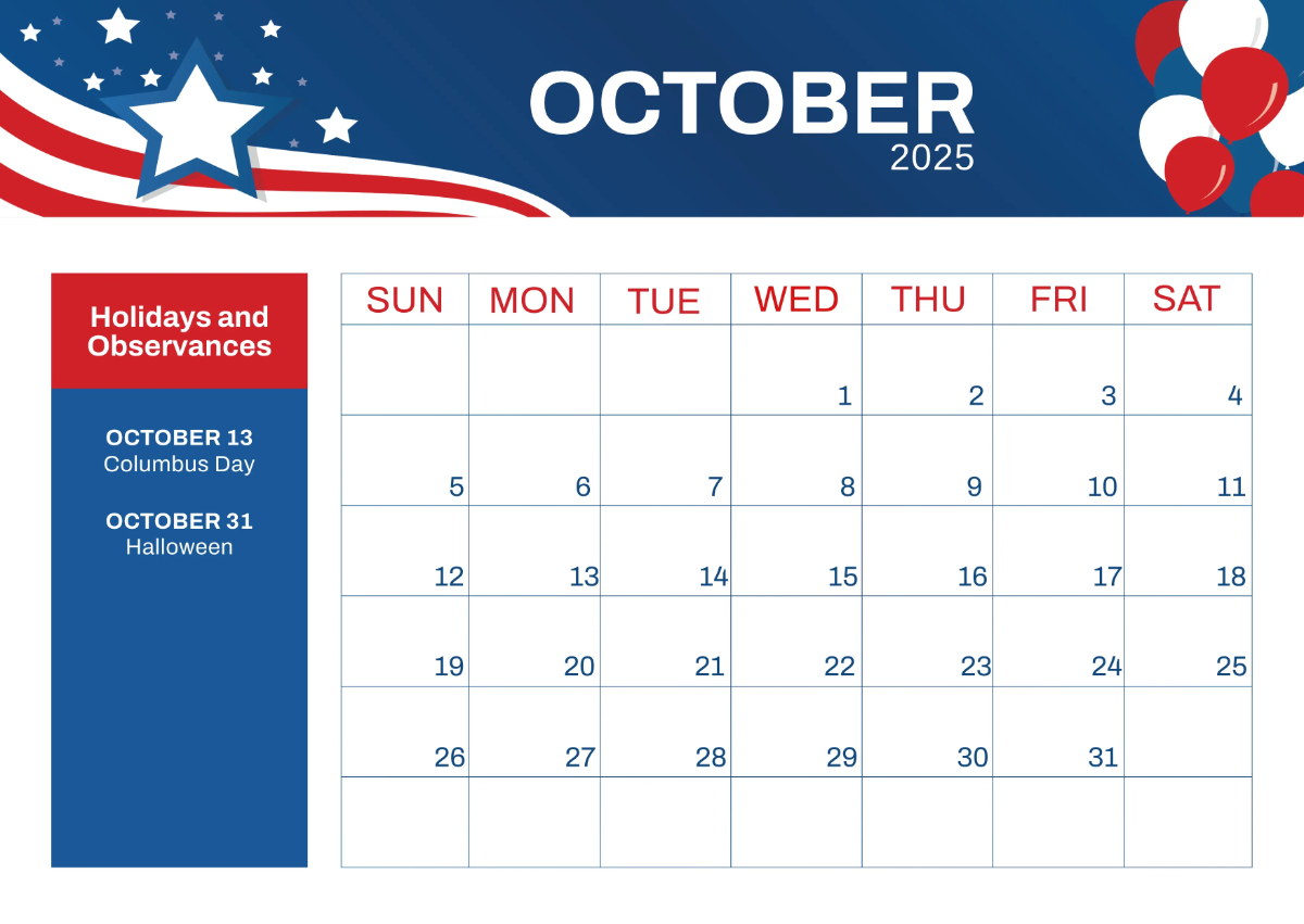 Free 2025 US Calendar with Holidays Template to Edit Online