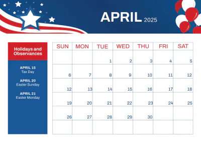 Free 2025 US Calendar with Holidays Template to Edit Online
