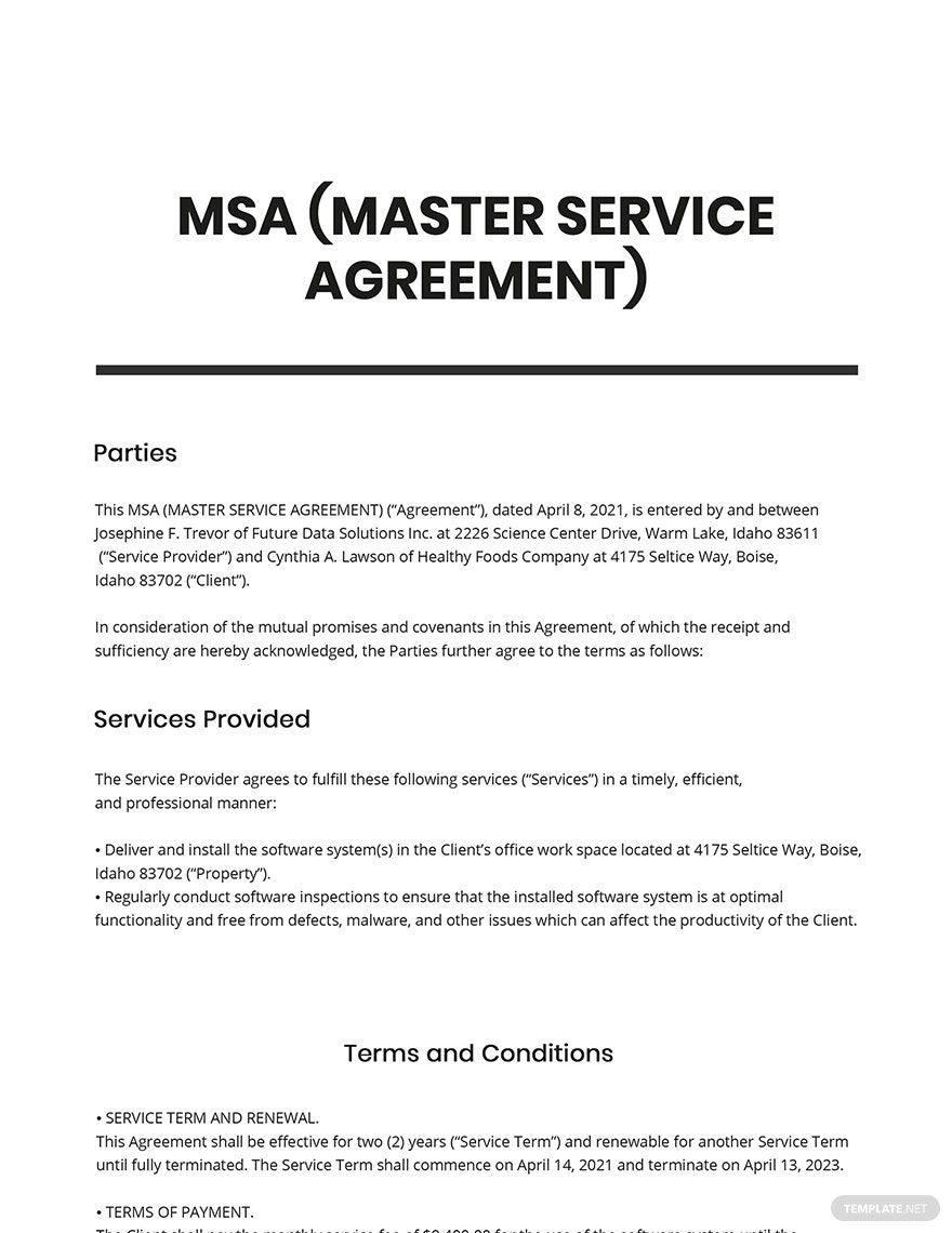 Msa Agreement Template