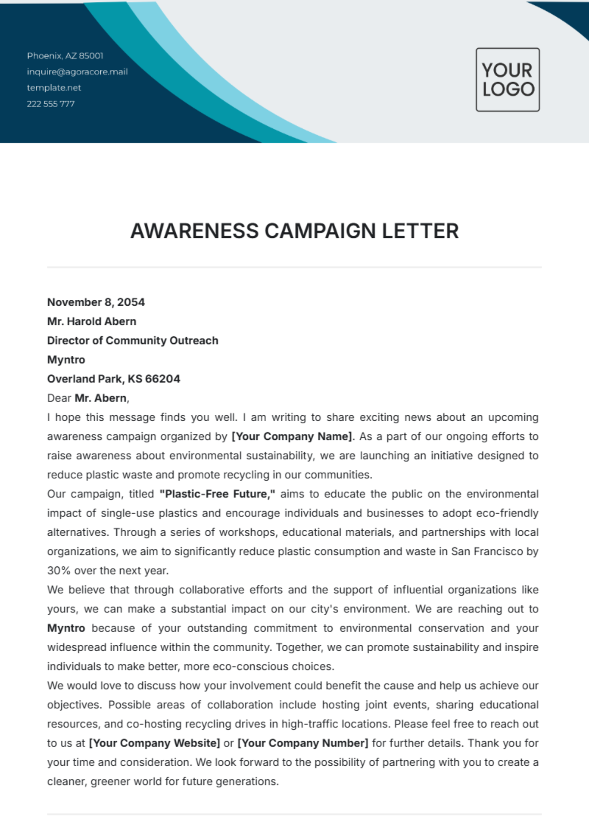 Awareness Campaign Letter Template - Edit Online & Download