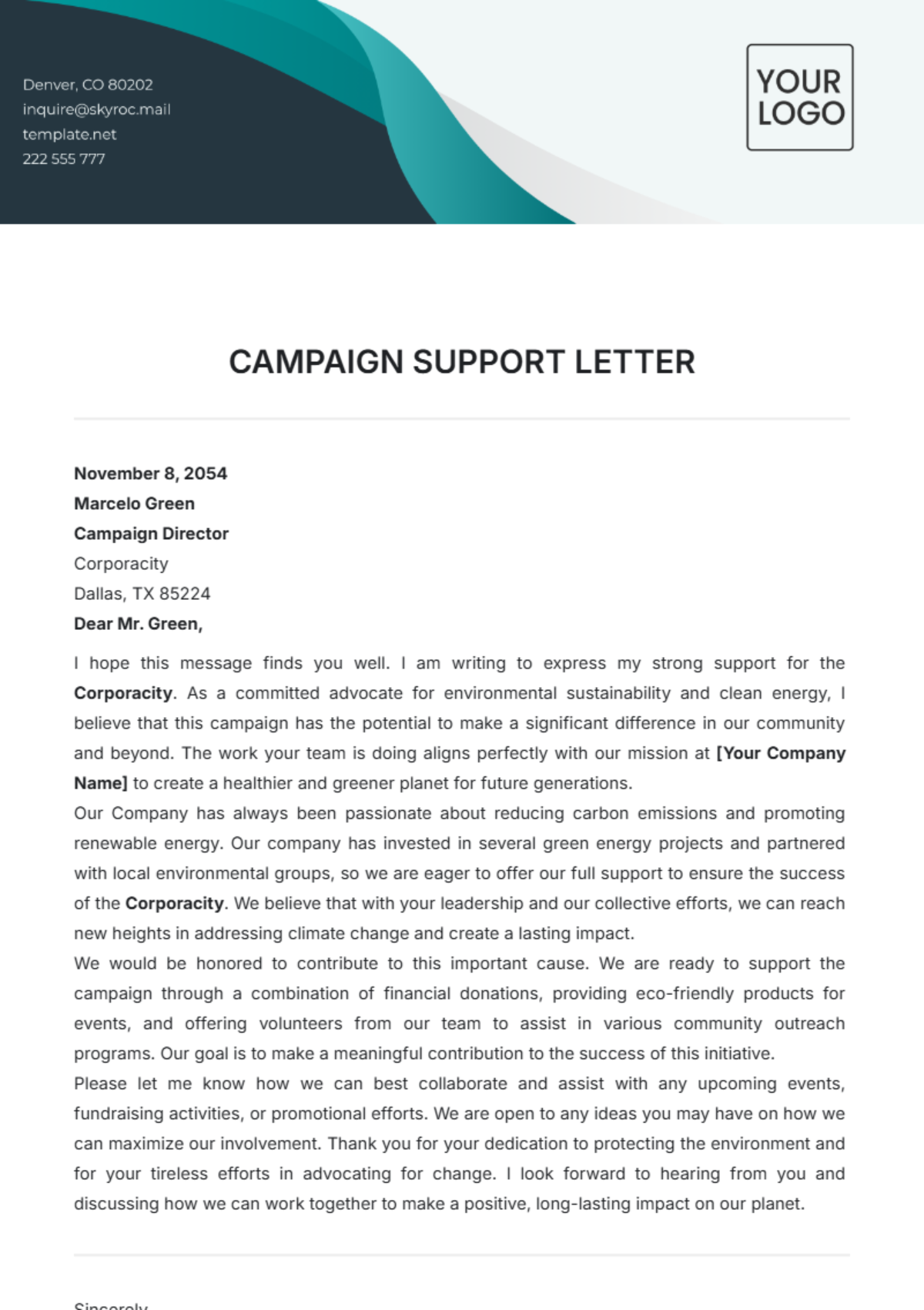 Campaign Support Letter Template - Edit Online & Download