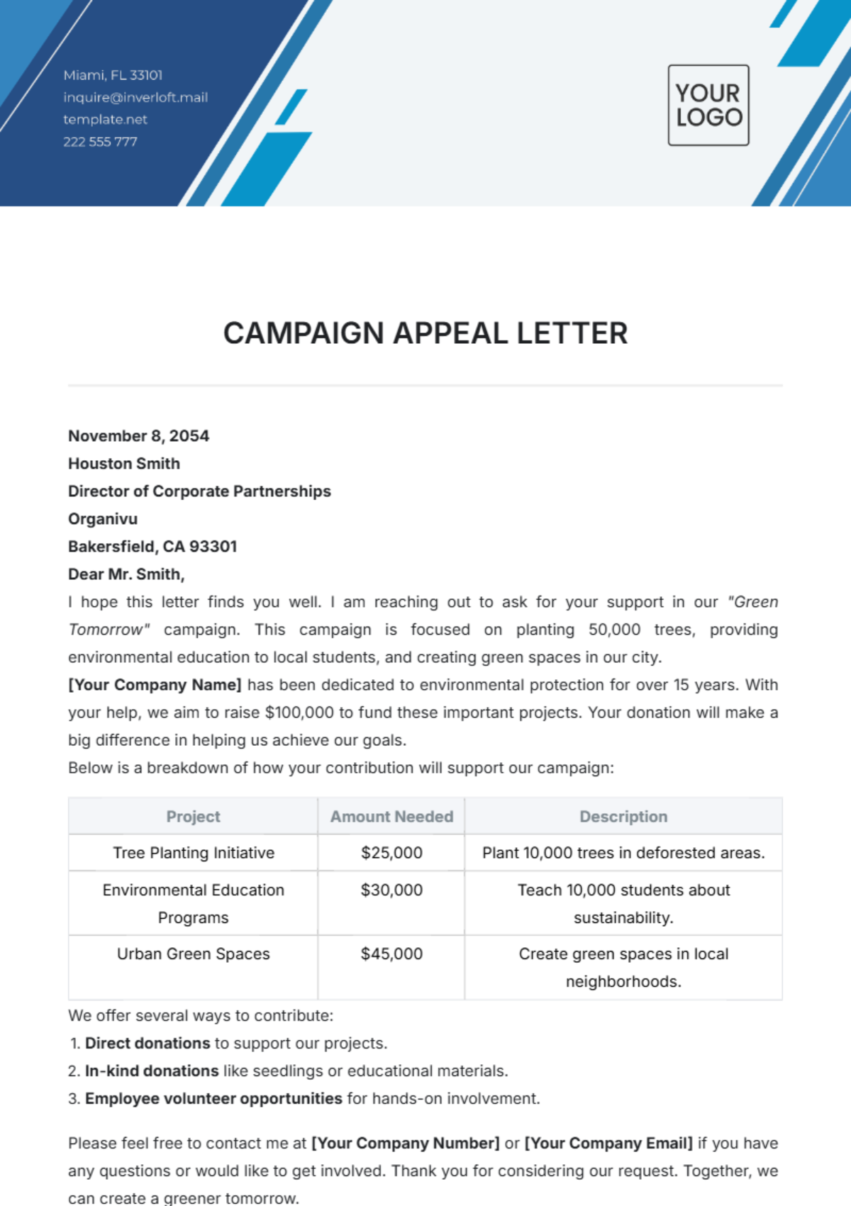 Campaign Appeal Letter Template - Edit Online & Download