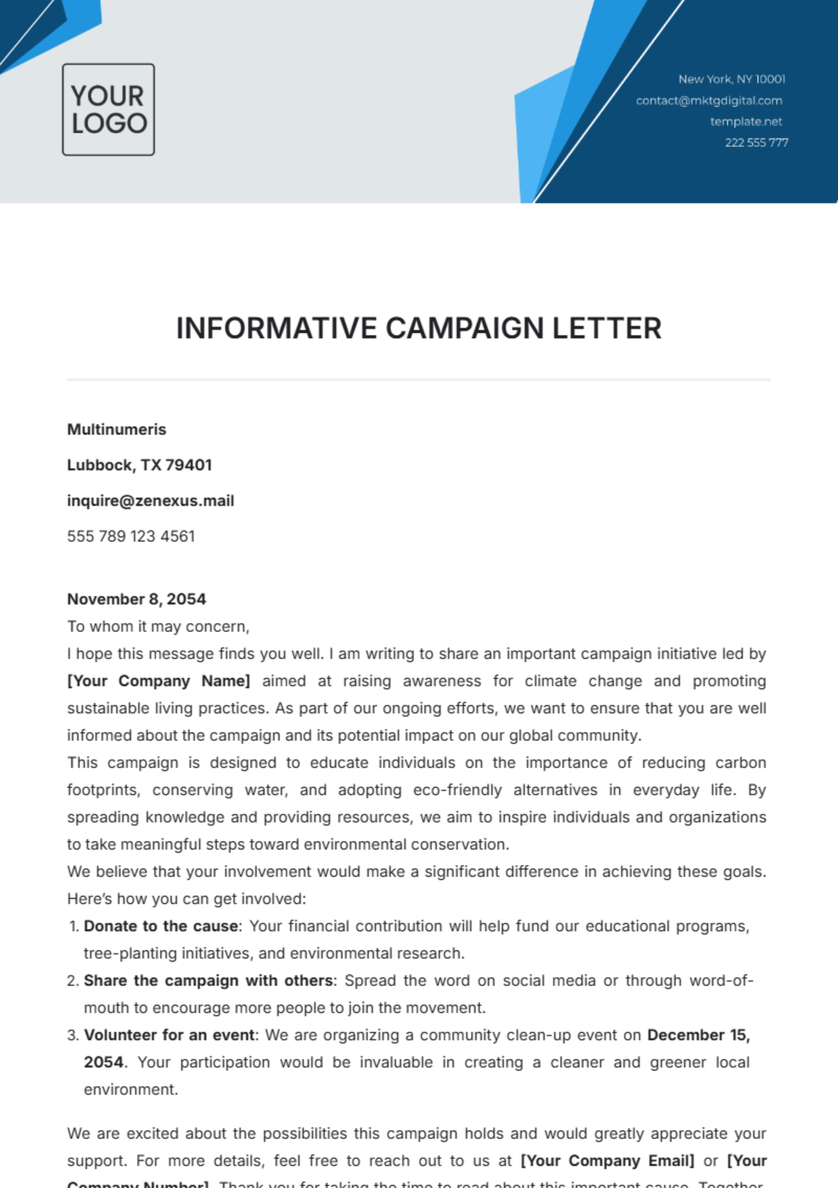 Informative Campaign Letter Template - Edit Online & Download