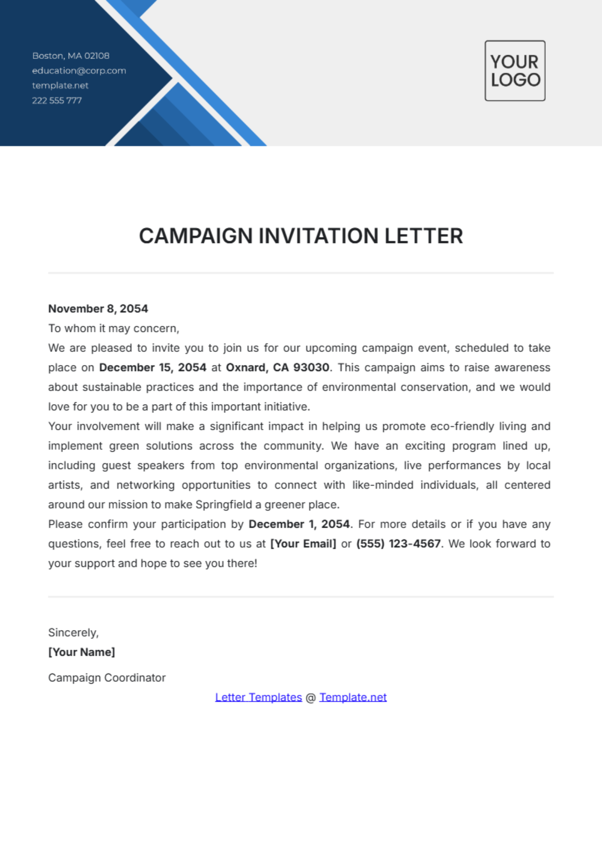 Campaign Invitation Letter Template - Edit Online & Download