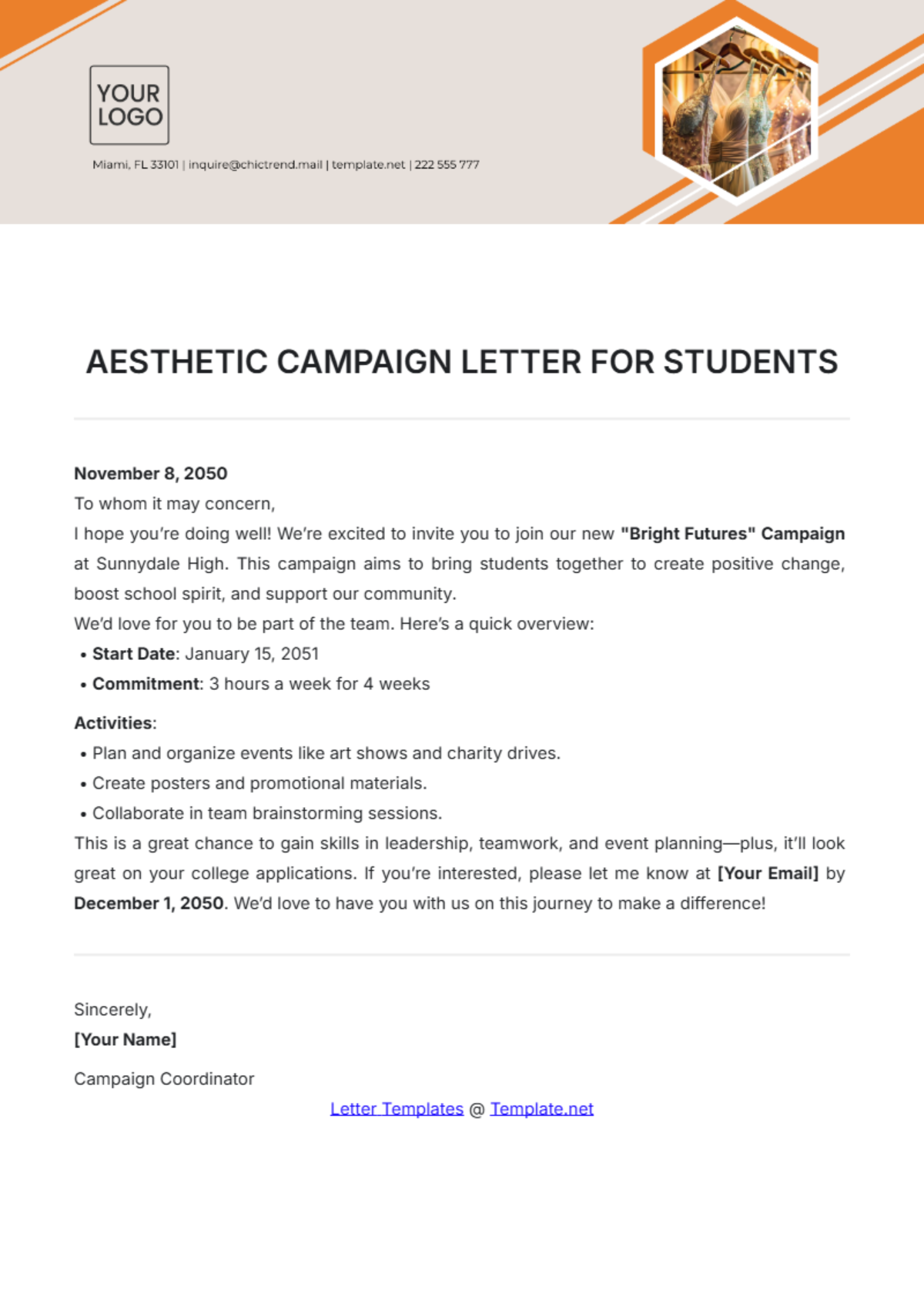 Aesthetic Campaign Letter for Students Template - Edit Online & Download