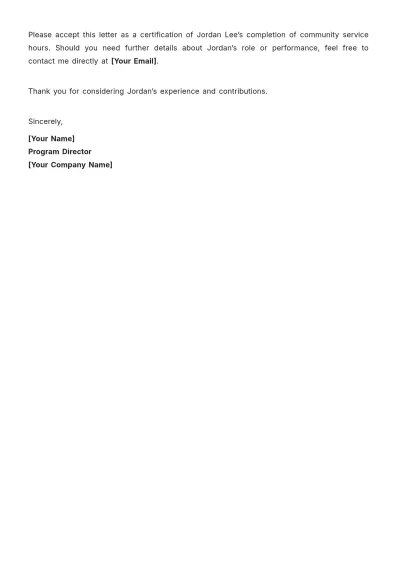 Free Professional Community Service Completion Letter Template to Edit Online