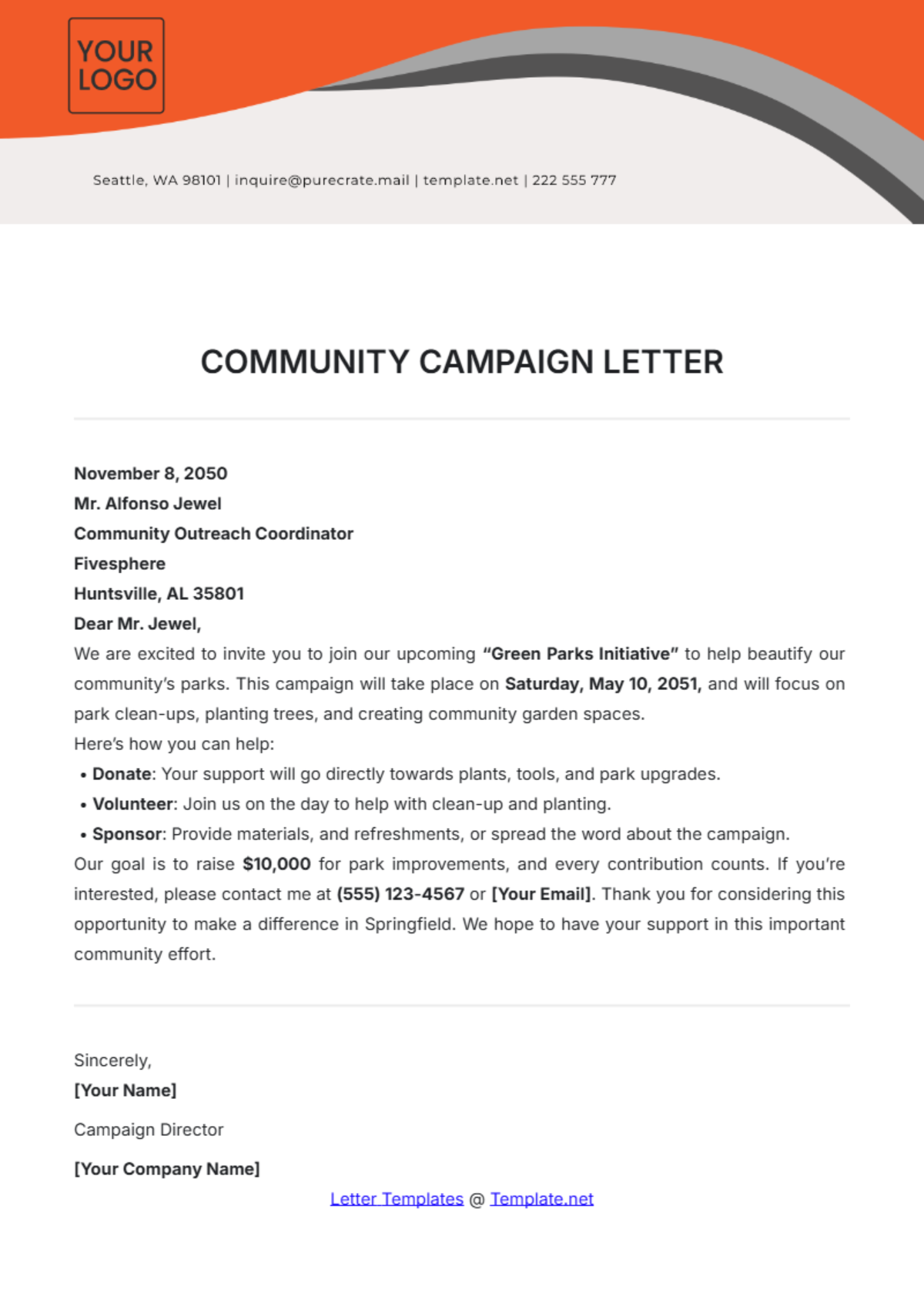 Community Campaign Letter Template - Edit Online & Download