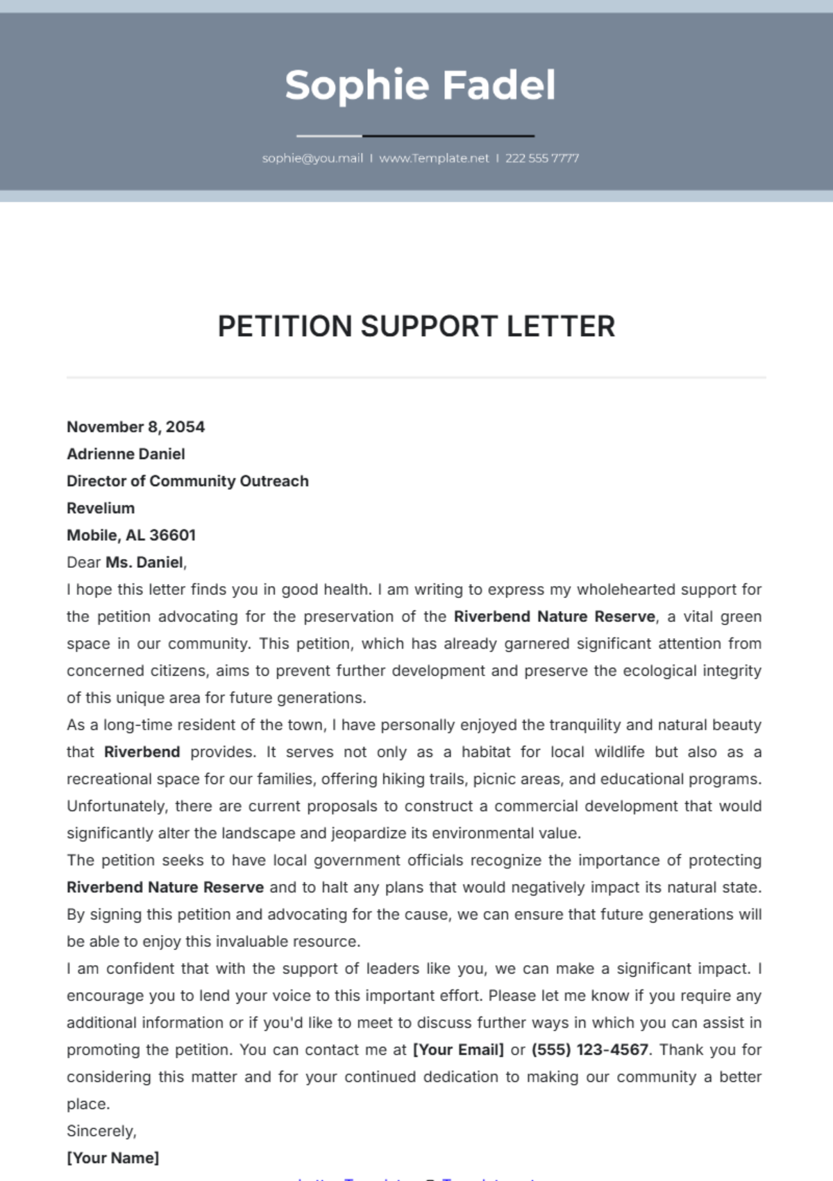 Petition Support Letter Template