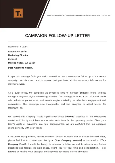 Free Campaign Follow Up Letter Template to Edit Online