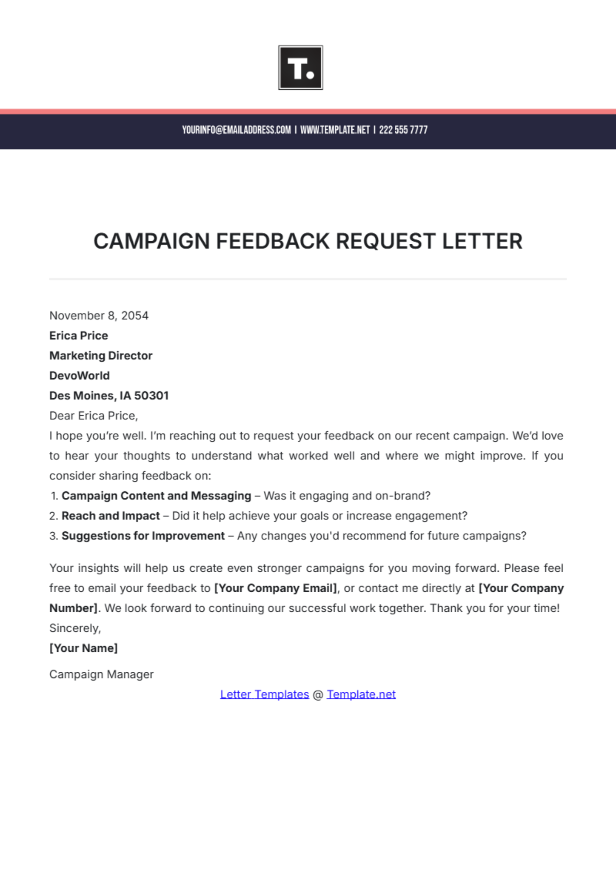 Campaign Feedback Request Letter Template