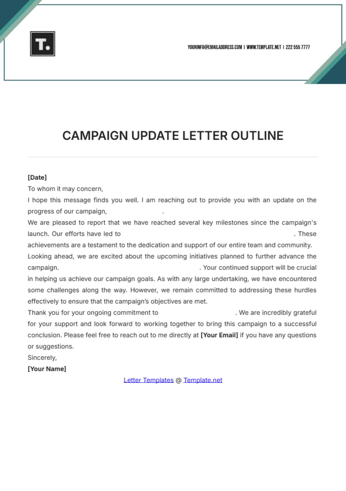 Campaign Update Letter Outline Template