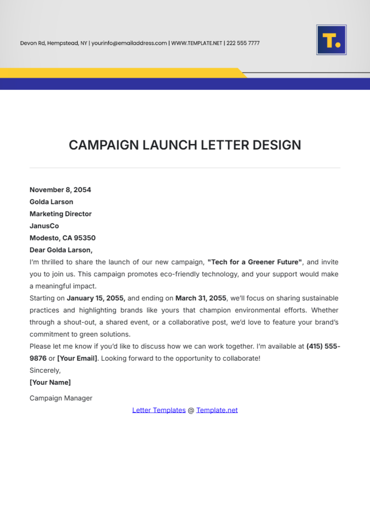 Campaign Launch Letter Design Template