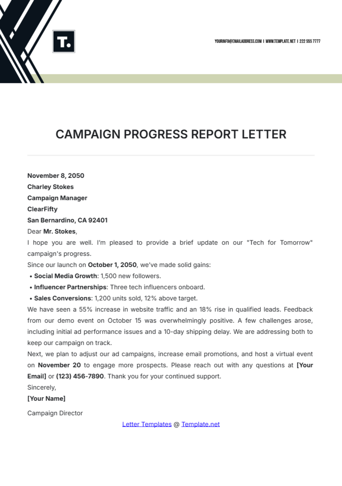 Campaign Progress Report Letter Template