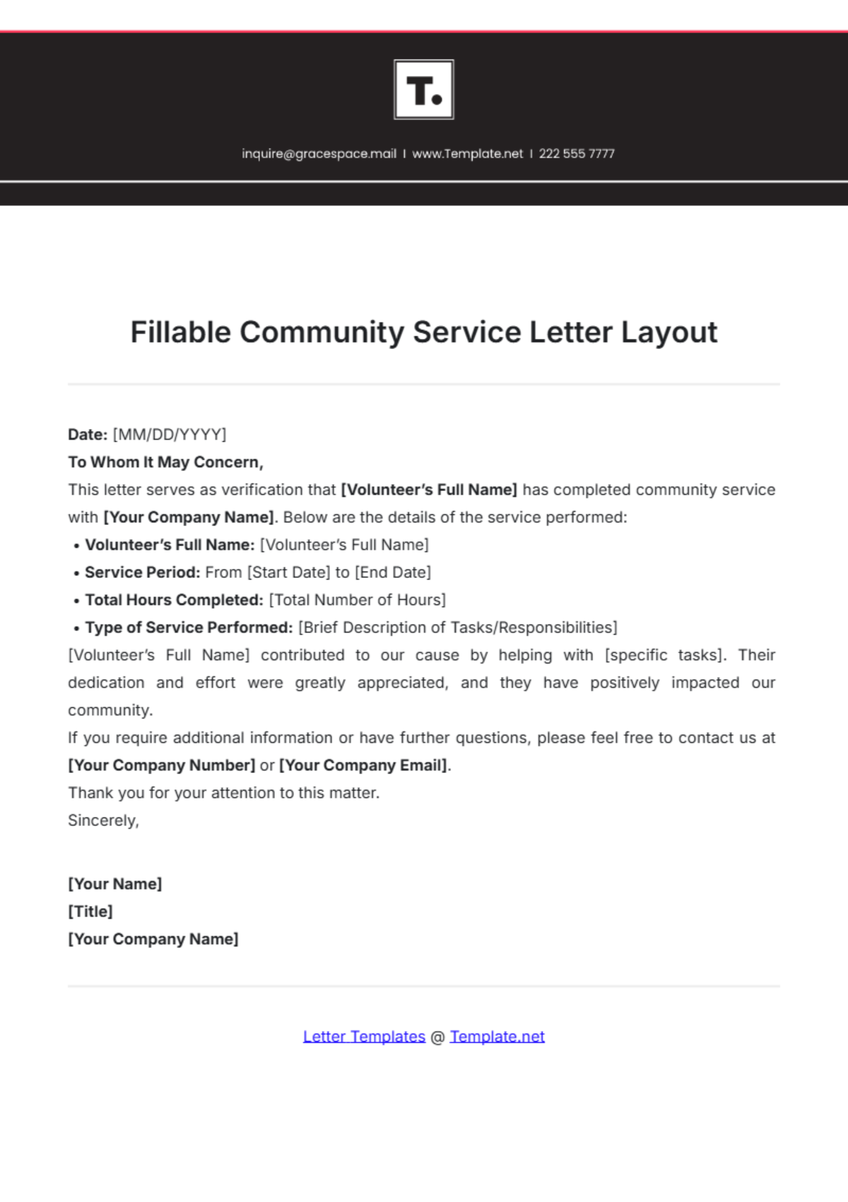 Fillable Community Service Letter Layout Template - Edit Online & Download