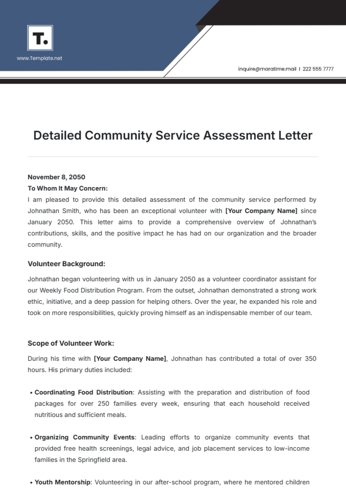 Detailed Community Service Assessment Letter Template - Edit Online & Download