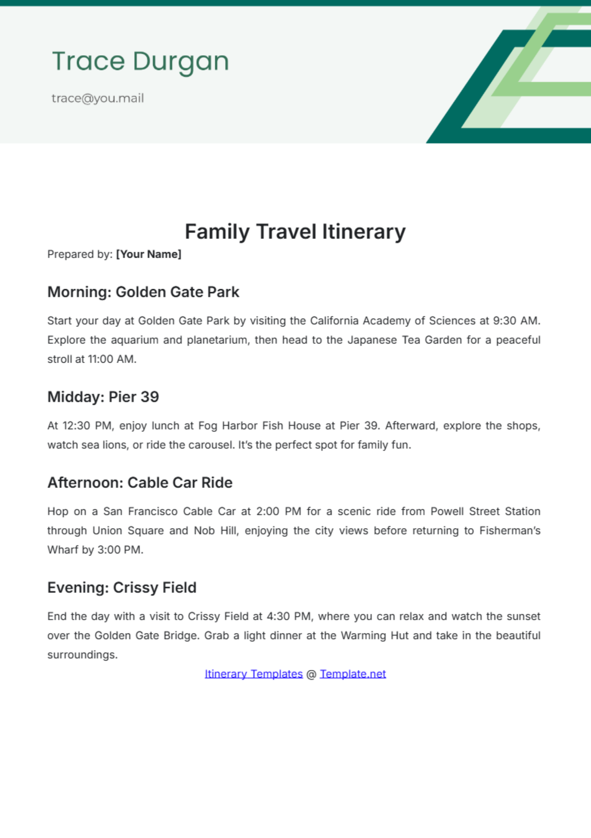 Family Travel Itinerary Template - Edit Online & Download