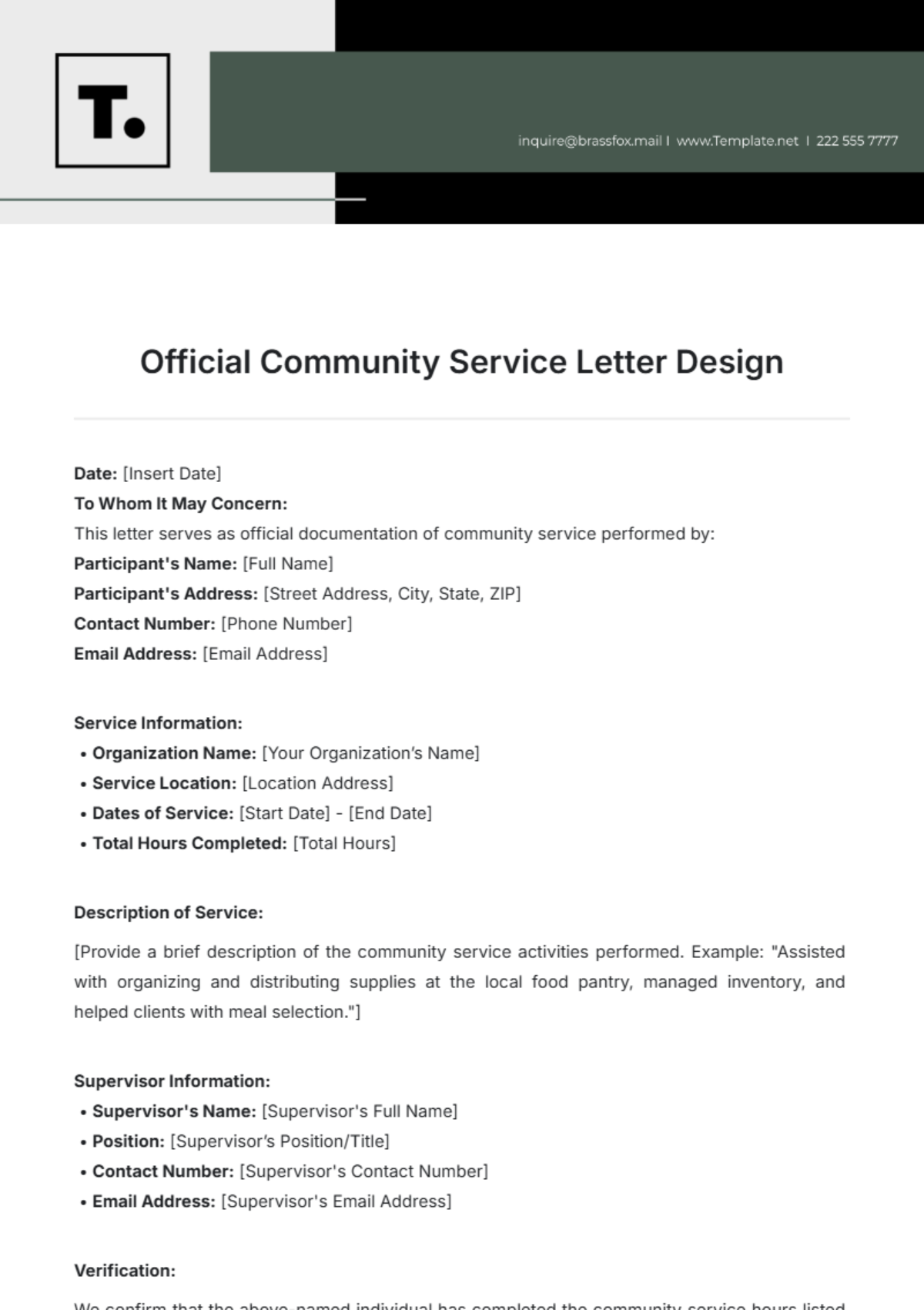 Official Community Service Letter Design Template - Edit Online & Download