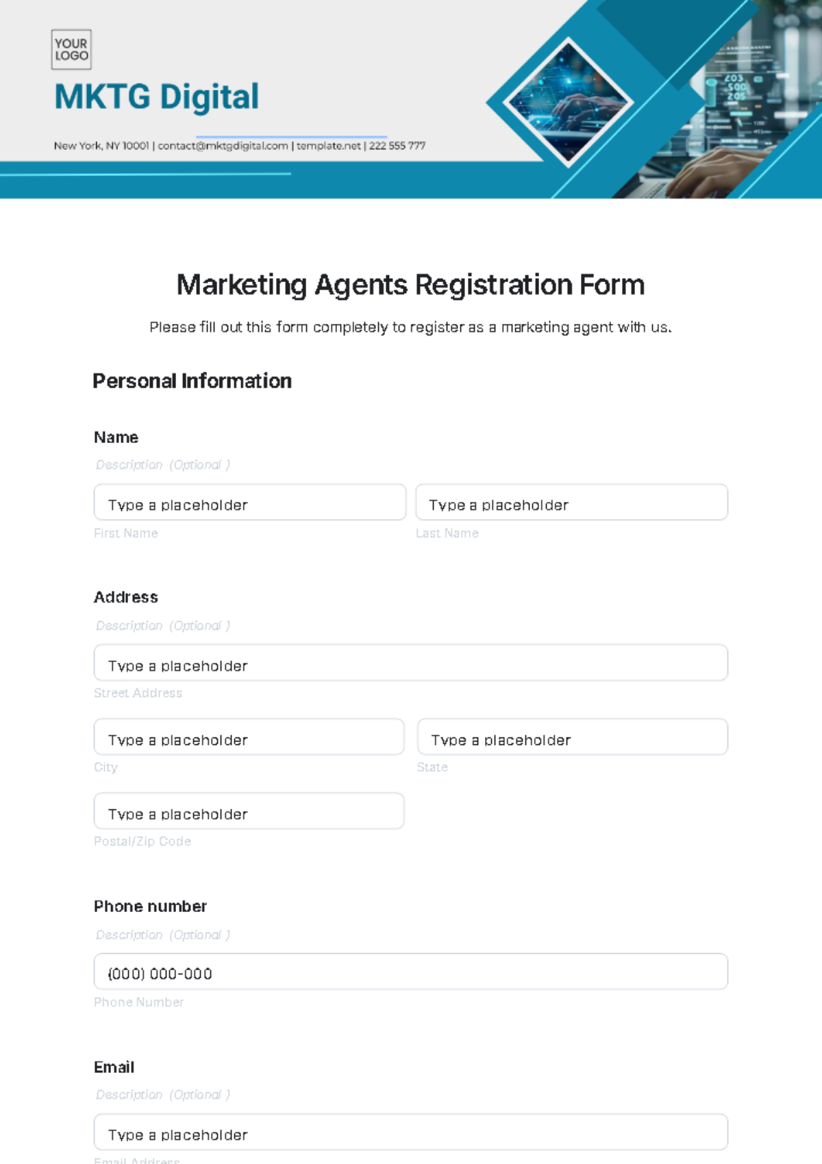 Marketing Agents Registration Form Template - Edit Online & Download