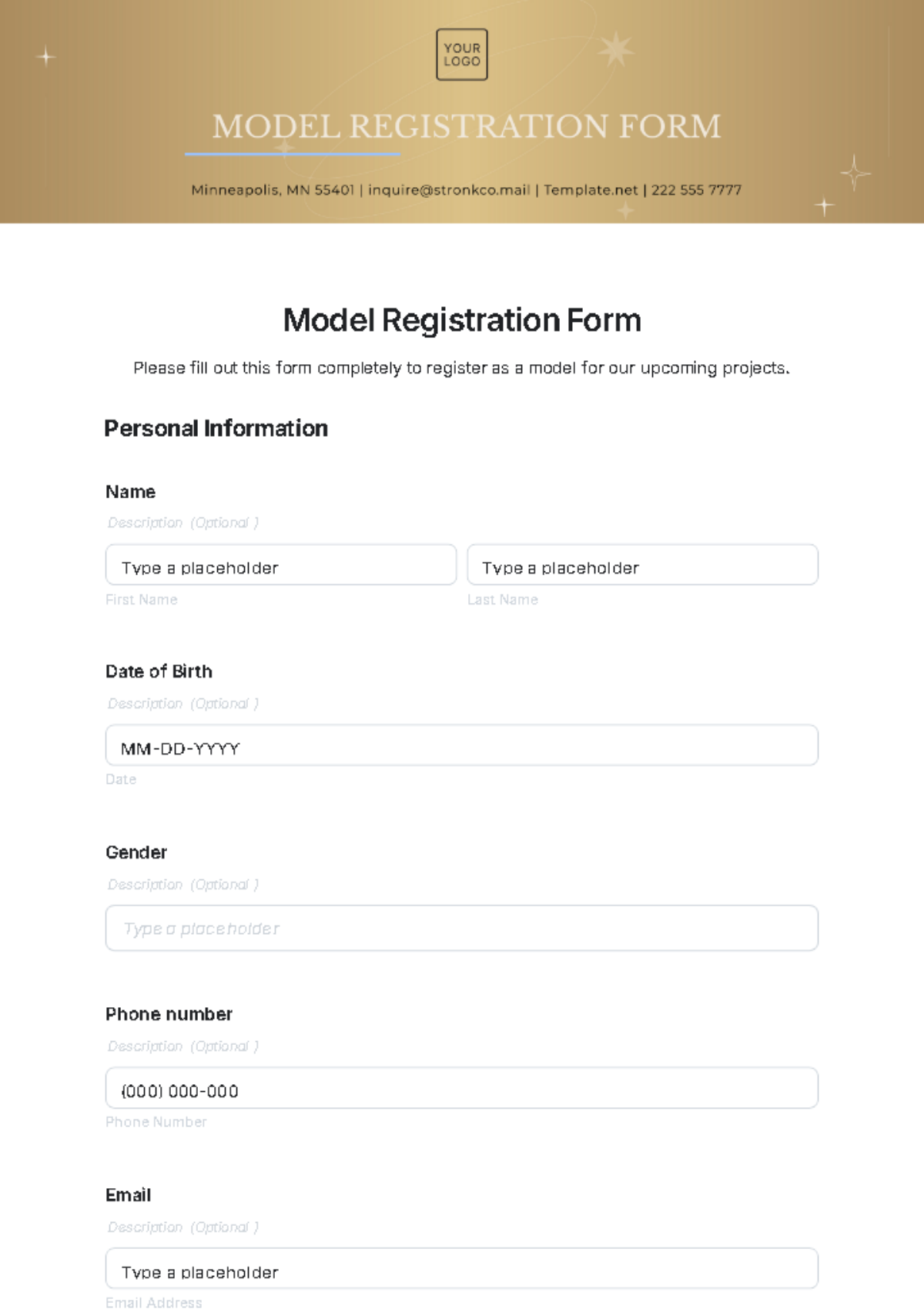 Model Registration Form Template - Edit Online & Download