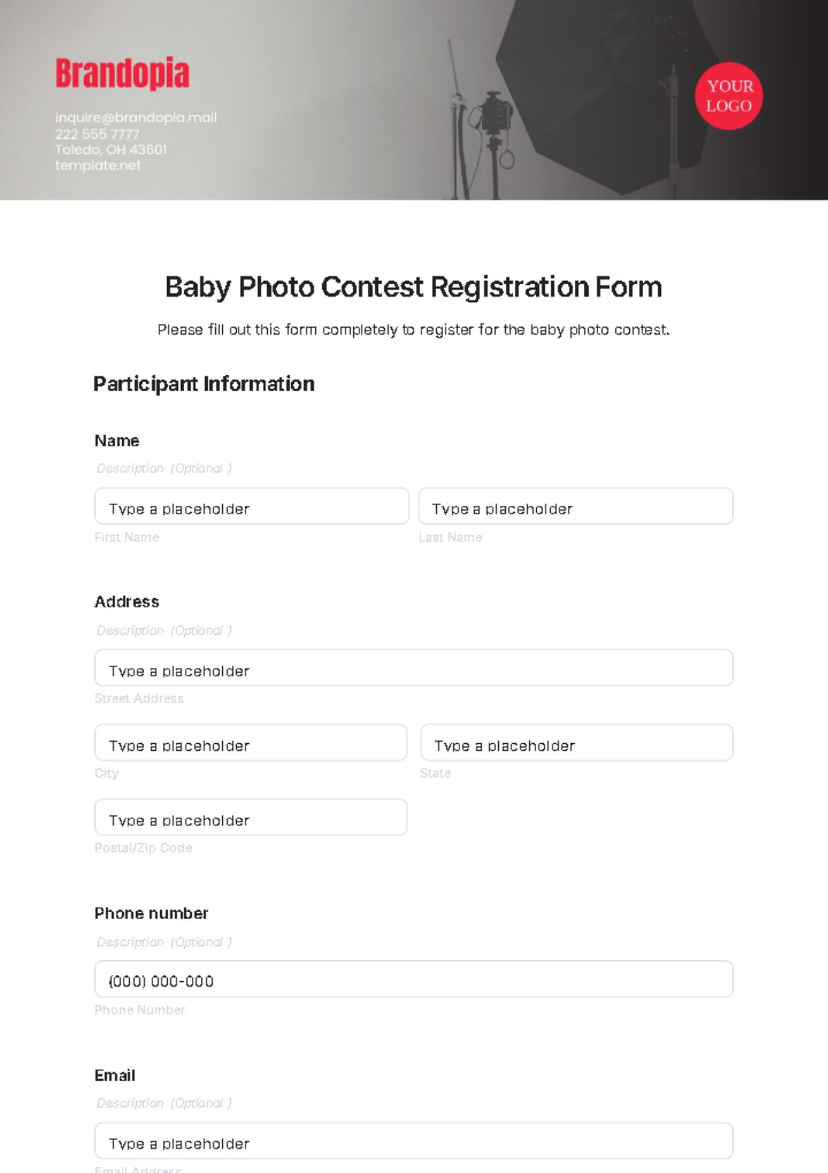 Baby Photo Contest Registration Form Template - Edit Online & Download