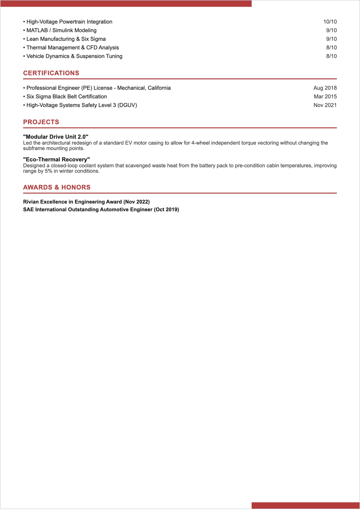 Free Sample Automotive Engineer ATS Resume Template, AI Resume Builder