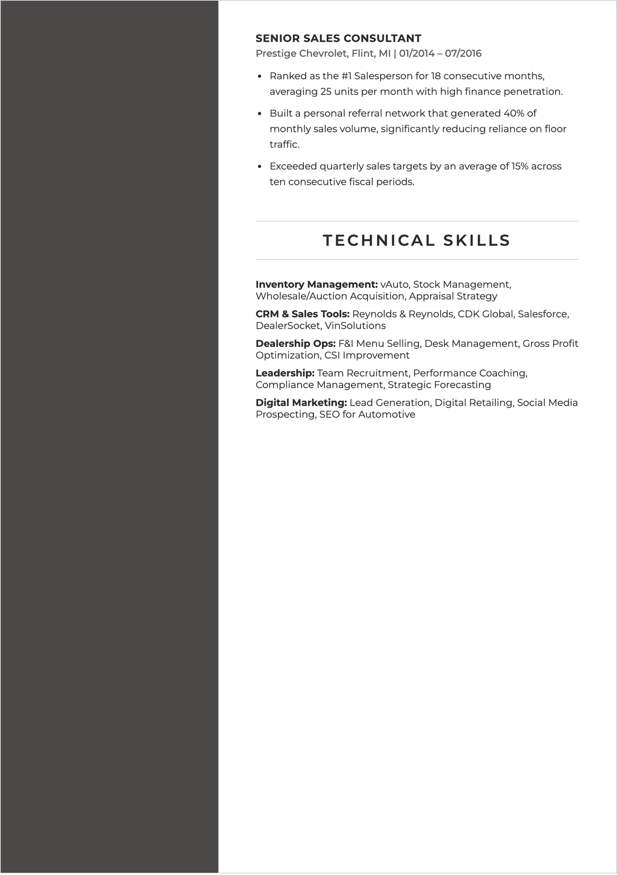 Free Automotive Sales Manager ATS Resume Template, AI Resume Builder