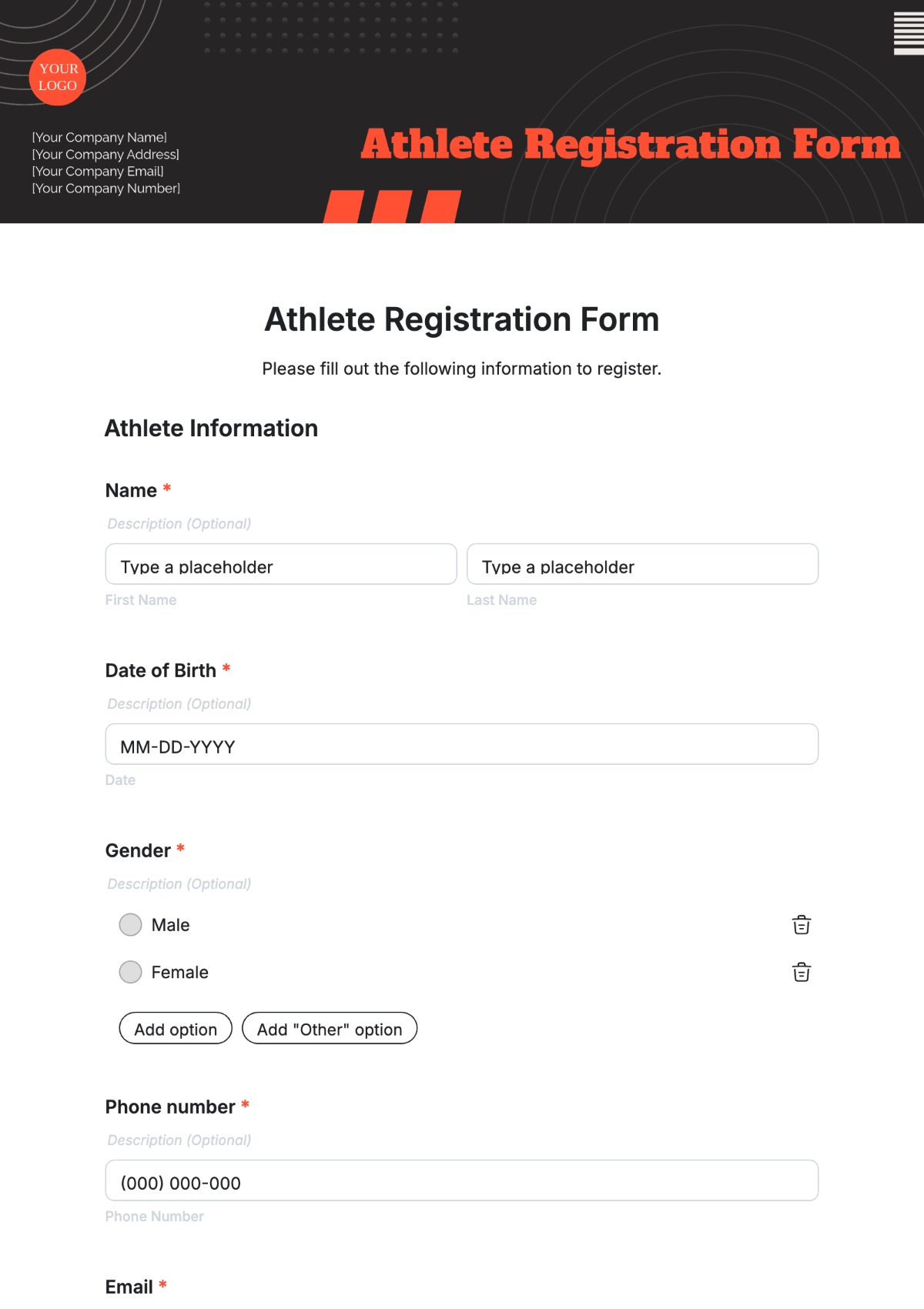 Athlete Registration Form Template - Edit Online & Download