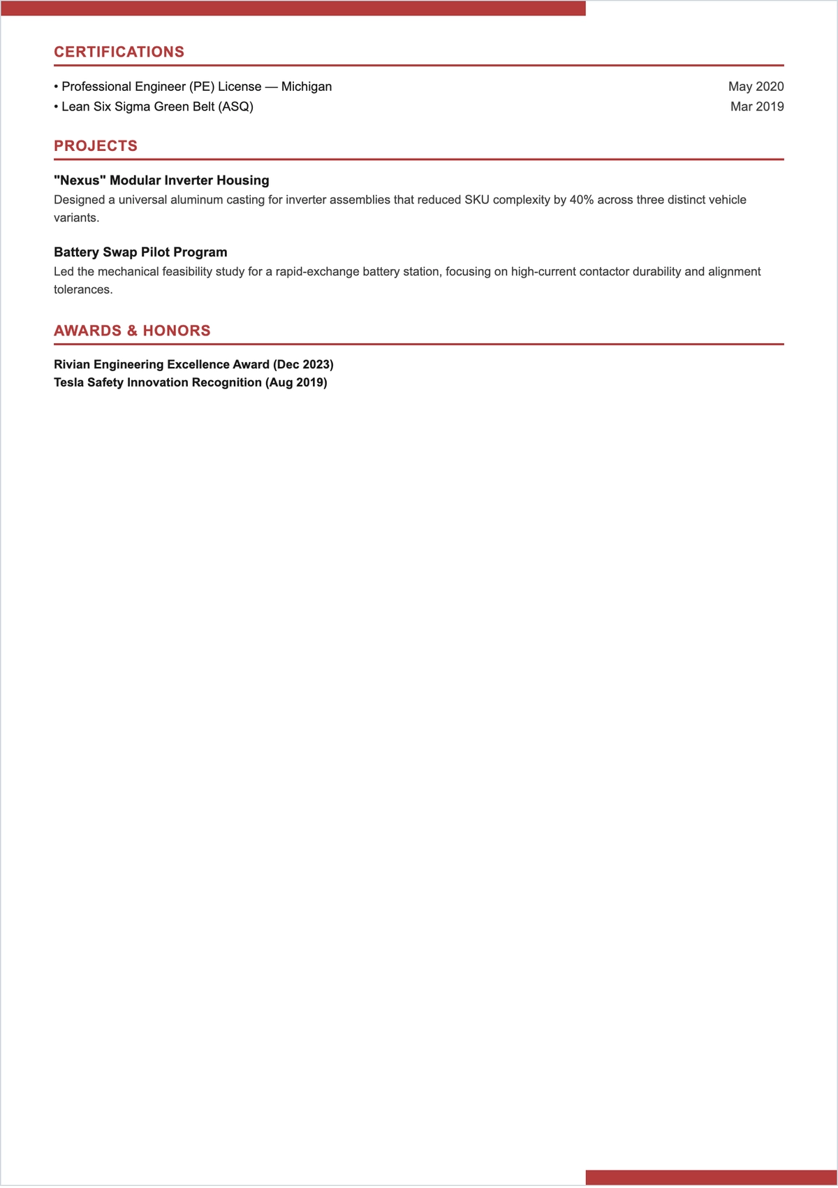 Free Automotive Engineer ATS CV Template, AI CV Builder