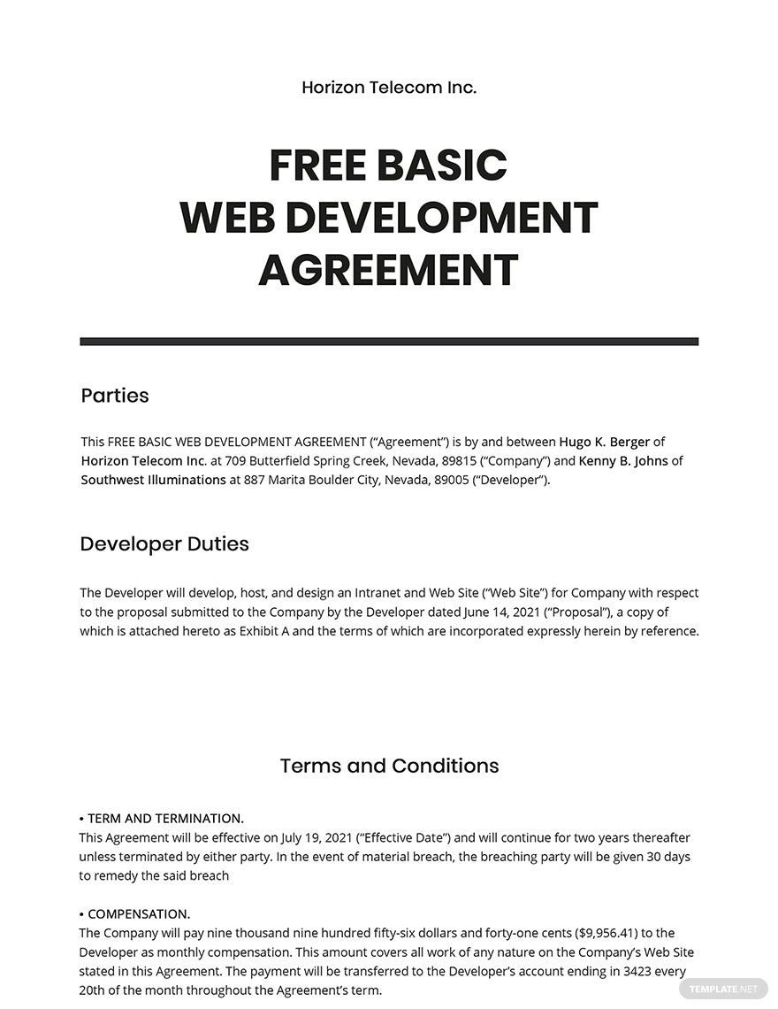 Basic Web Development Agreement Template