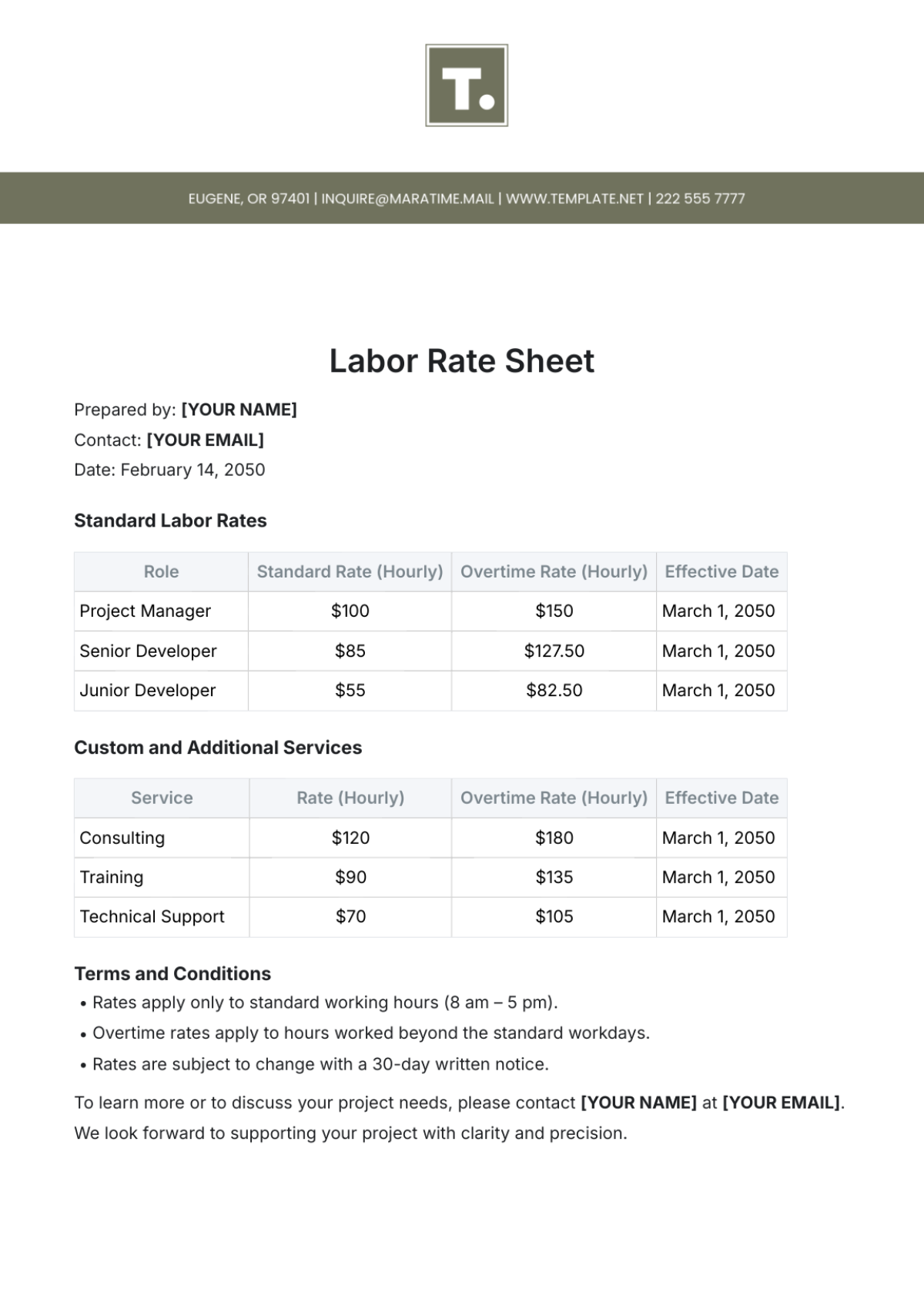 Labor Rate Sheet Template - Edit Online & Download