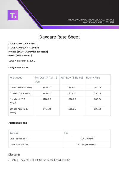 Free Daycare Rate Sheet Template to Edit Online