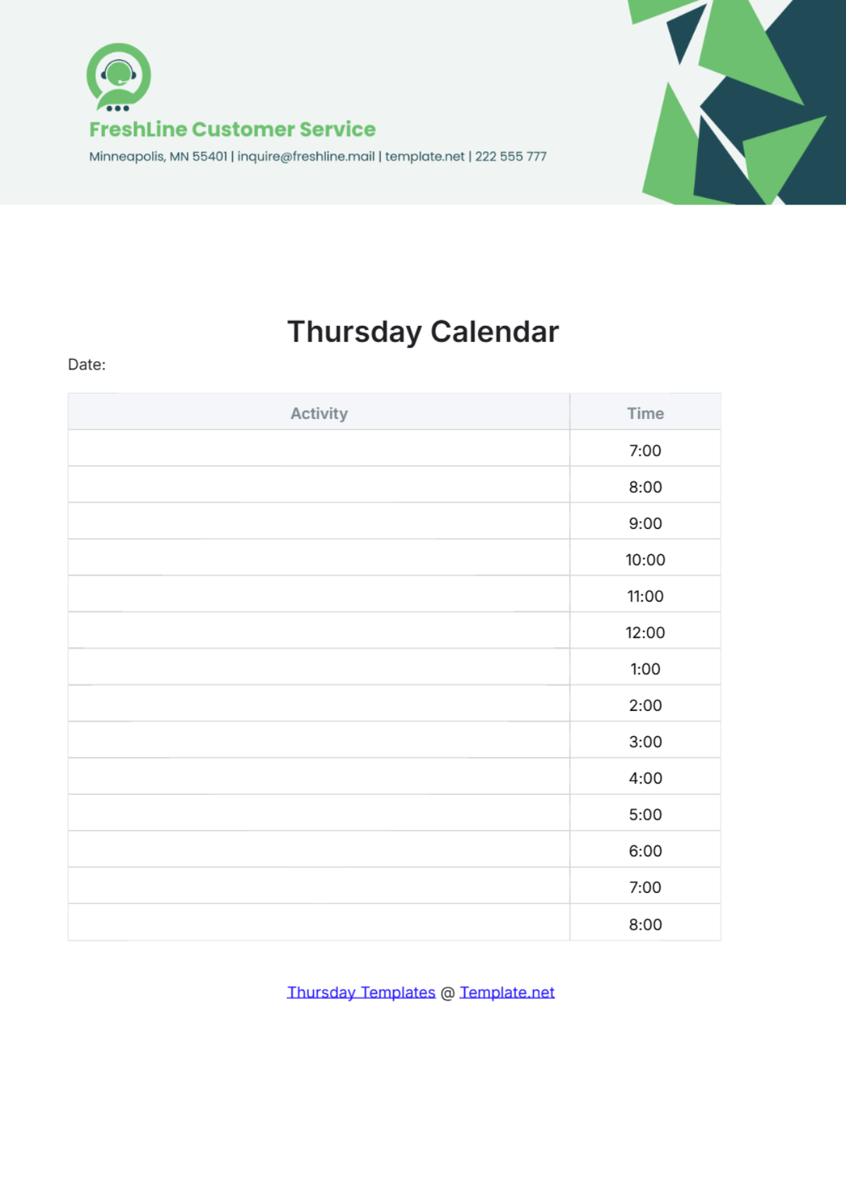 Thursday Calendar Template - Edit Online & Download