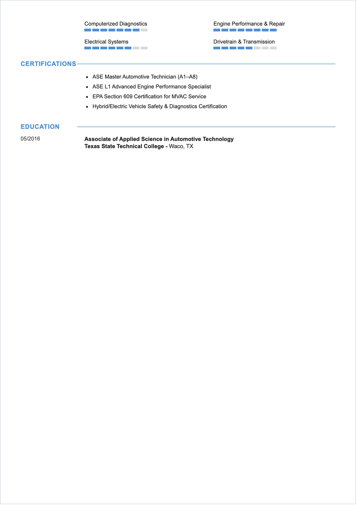 Free Simple Auto Repair ATS Resume Template, AI Resume Builder