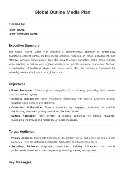 Free Global Outline Media Plan Template to Edit Online