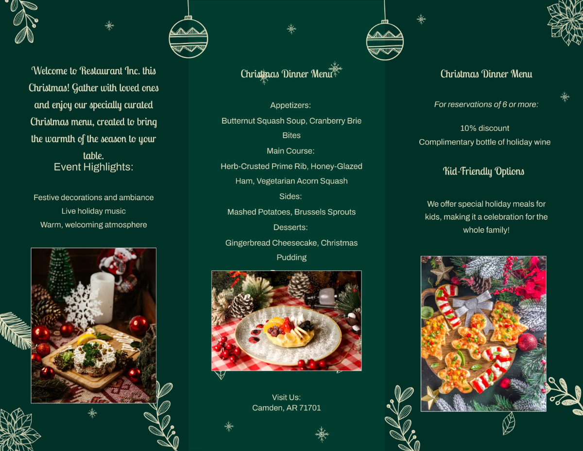 Free Christmas Dinner Brochure Template to Edit Online