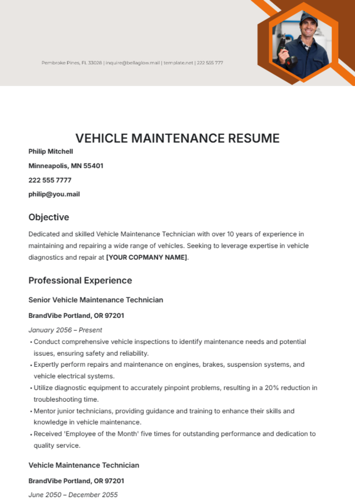 Vehicle Maintenance Resume Template - Edit Online & Download